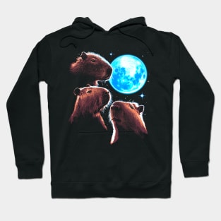 Three Capybara Moon Funny Capybara Meme Mystical Capybara Hoodie